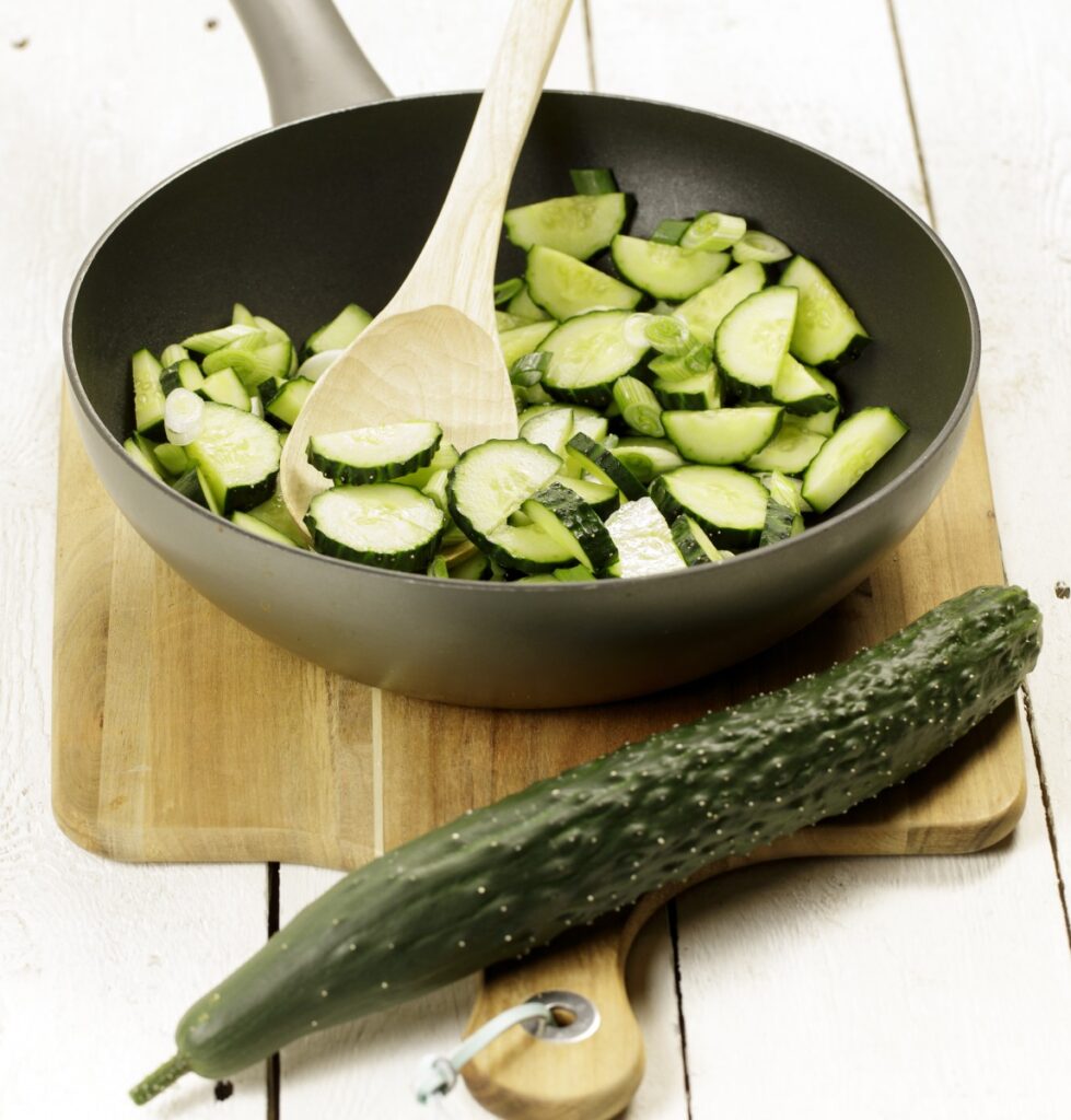 Wokcue Cucumber in a pan