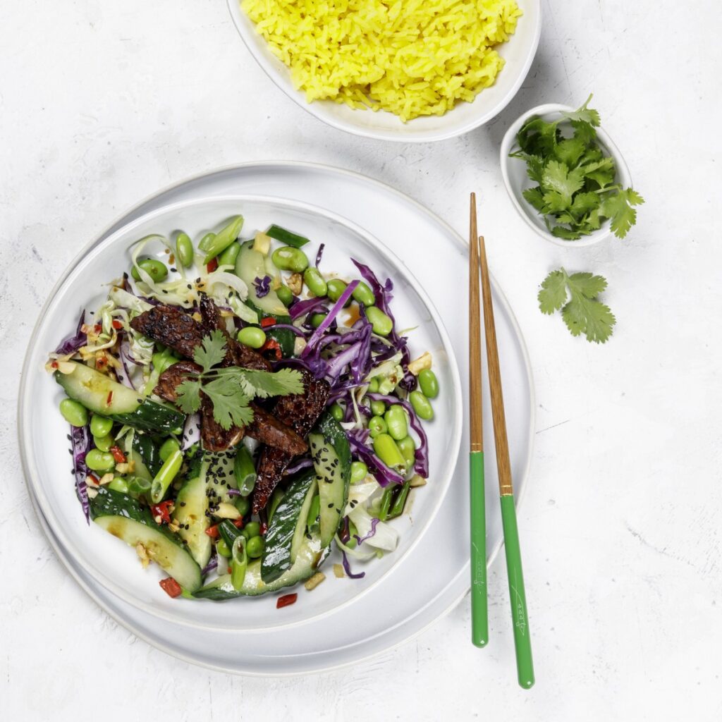 Stirfy with wokcue cucumbers in a plate